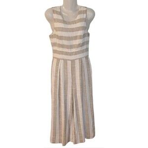 Sugar Lips Women Emilie Pocket Linen Cotton Blend Stripe Wide Leg Jumpsuit S $64